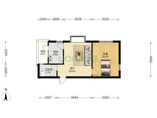 独立时代 1室1厅1卫 56平方