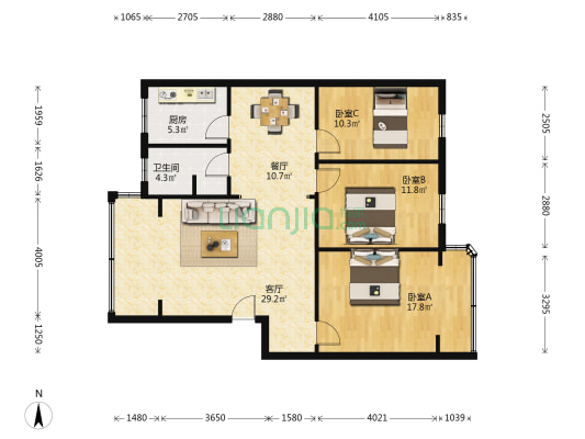 教委小区 3室2厅1卫 102平方