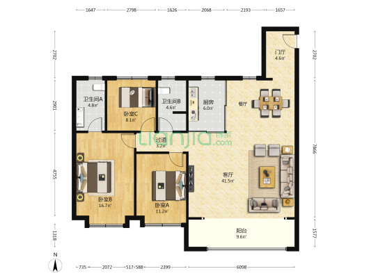 龙湖云璟 3室1厅2卫 143平方