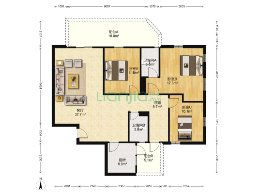 柏景台 3室1厅2卫 145平方