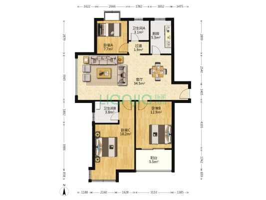 港龙华侨城 3室1厅2卫 120平方