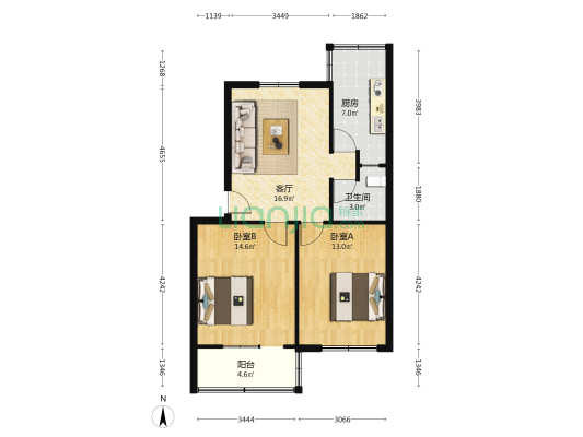 红旗小区(阎良) 2室1厅1卫 74平方