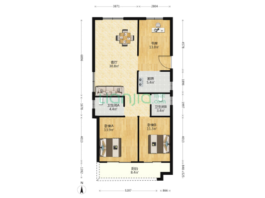 瓯雅云邸 3室1厅2卫 121平方