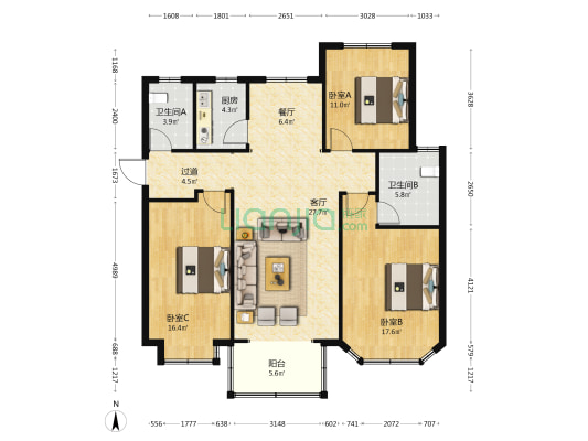 赵都新城福和园 3室2厅2卫 145平方