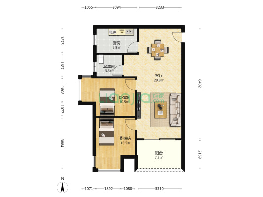 大嘉汇岭秀一方 2室1厅1卫 89平方