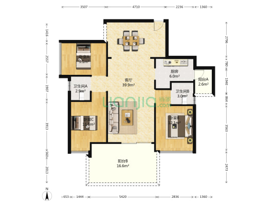 华基江山 3室1厅2卫 101平方