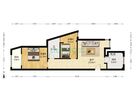 中海雍城世家二期 2室1厅1卫 72平方