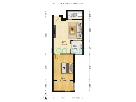 至诚名居 1室1厅1卫 65平方