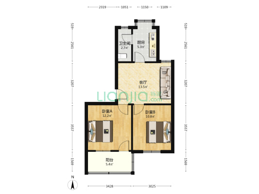 轻纺大楼 2室1厅1卫 63平方