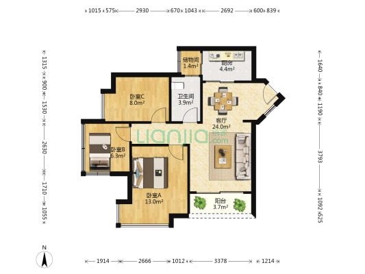 威廉城邦 3室1厅1卫 77平方