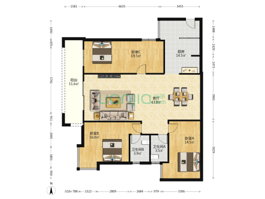 建政路广西测绘地理信息局住宅区 3室1厅2卫 146平方