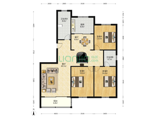 天虹公寓 3室2厅2卫 154平方