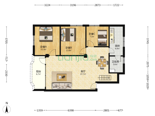 墩西巷 3室1厅1卫 99平方
