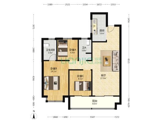 众安未来里 3室1厅2卫 105平方
