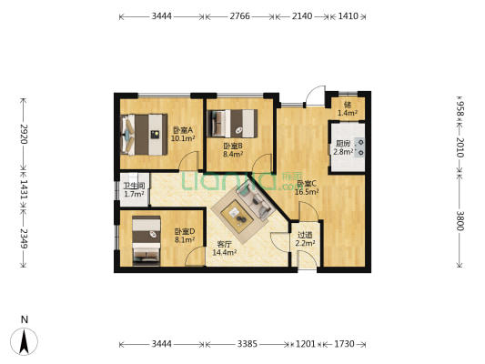 和庄二期 4室1厅1卫 88平方