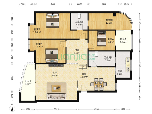 电视塔路一段4号 3室2厅2卫 150平方