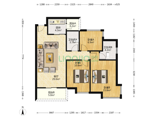 富盈御荷 3室1厅2卫 98平方