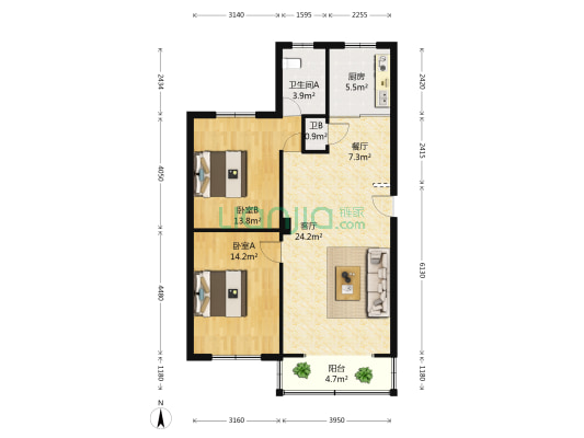 长乐邨一期 2室2厅2卫 89平方