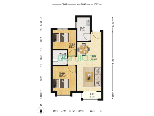 中海左岸澜庭 2室1厅1卫 82平方
