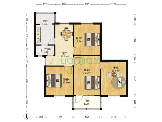 经五路37号院 4室1厅1卫 90平方