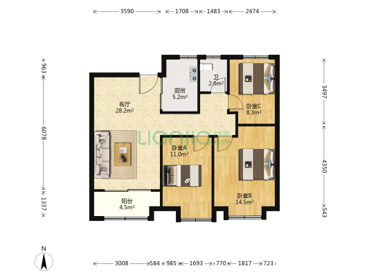 高速静安春晖里 3室1厅1卫 99平方