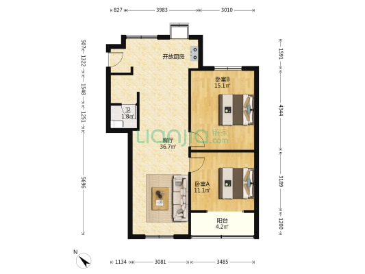 黄浦路外贸宿舍 2室1厅1卫 87平方