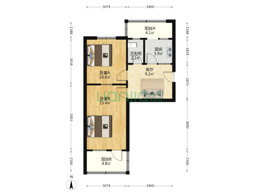 电厂路11号院 2室1厅1卫 57平方