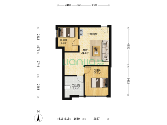 盛世龙湖商业中心 2室1厅1卫 72平方