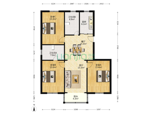 南中新村 3室2厅2卫 120平方