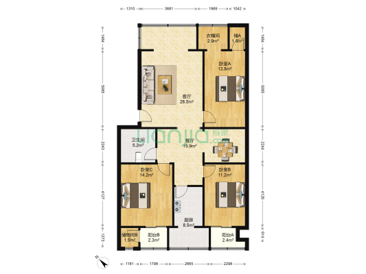 红庙子街67号 3室2厅1卫 109平方