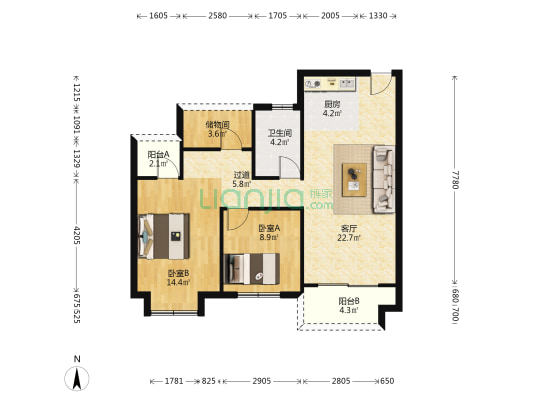 杰海苑 2室1厅1卫 89平方
