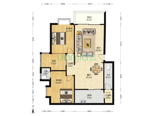 丽园雅苑 3室2厅2卫 109平方