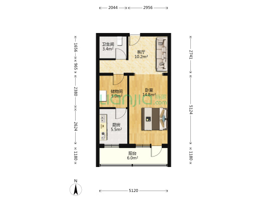 甜水园北里 1室1厅1卫 56平方