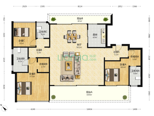 华发统建·锦江首府 3室1厅3卫 188平方