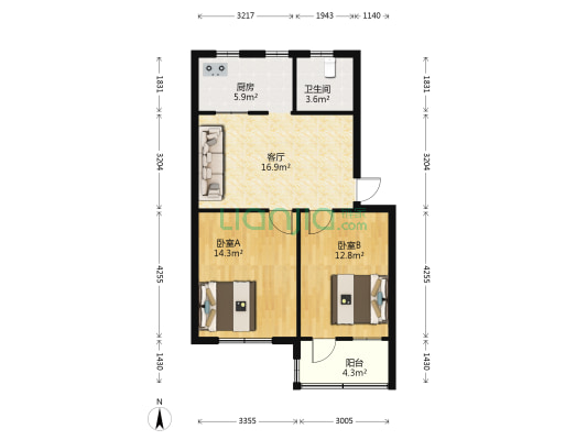 胜利街622号 2室1厅1卫 68平方
