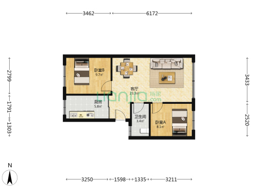云山街 2室1厅1卫 65平方