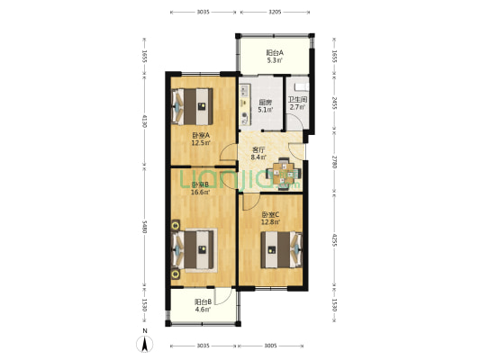 泰林宿 3室1厅1卫 80平方