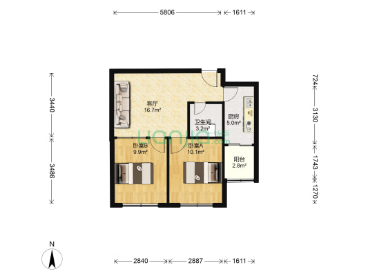中阳渤海花园 2室1厅1卫 68平方