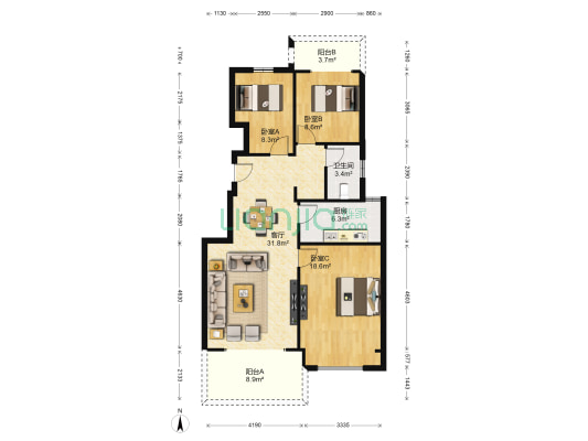 英伦壹品 3室1厅1卫 96平方