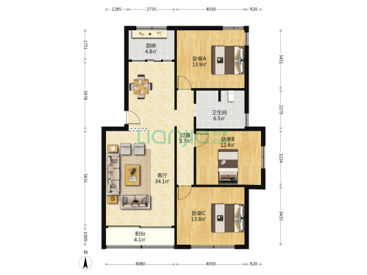 农业局宿舍 3室1厅1卫 114平方