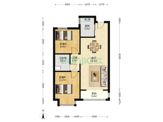 同福城 2室1厅1卫 89平方