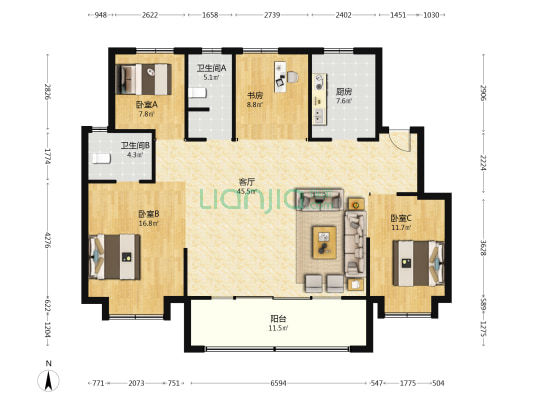 城央云府 4室1厅2卫 143平方