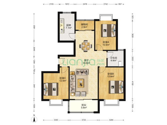 嘉润苑 3室1厅1卫 124平方