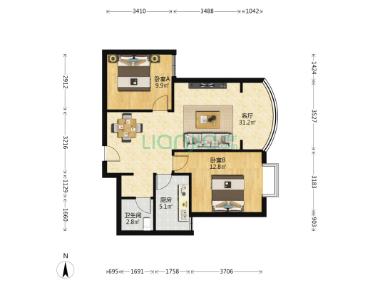 经纬城 2室1厅1卫 87平方