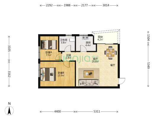 北园新村二期 2室1厅1卫 75平方