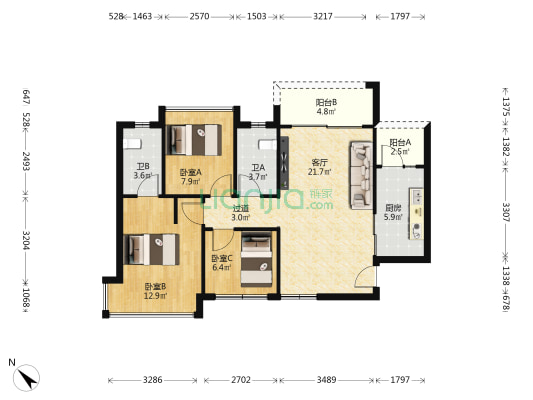 颐安滨悦名庭 3室1厅2卫 90平方