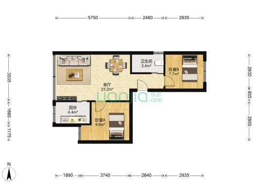 汪家湾路10号 2室1厅1卫 57平方
