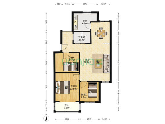 宸宫花园 3室1厅1卫 82平方