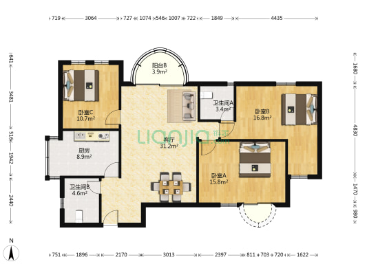 荣承公寓 3室1厅2卫 128平方
