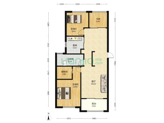 绿城锦园华庭 3室1厅1卫 106平方